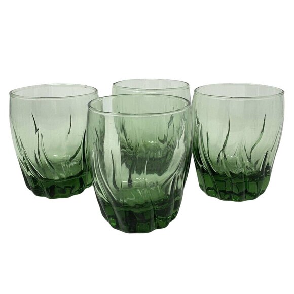 Anchor Hocking Central Park Glasses Ivy Green Old Fashioned Swirl Wave - Picture 1 of 9